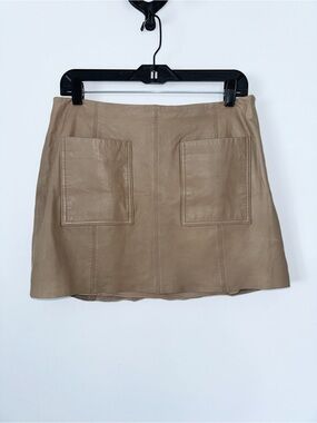 Joie 100% Lamb Leather Mini Skirt Tan Camel Patch Pockets Size 8
